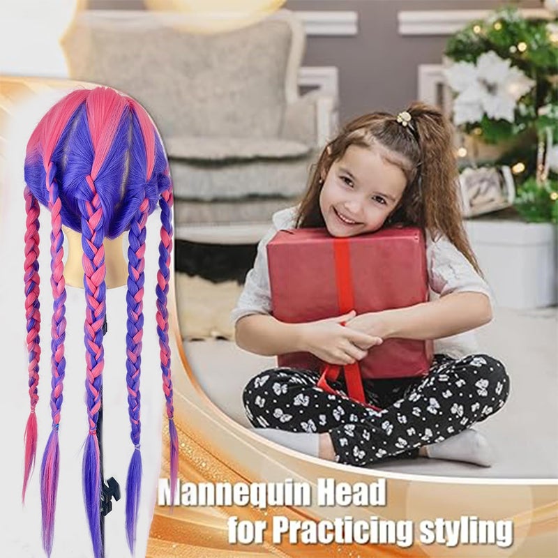simnient Mannequin Head with Hair,26'' Long Synthetic Fiber Hair Doll Head for Styling Training Head Manikin Practice Cosmetology Styling Hairdressing Training Braiding Heads with Clamp Holder - Image 5